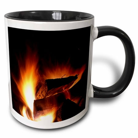 Photograph of a fire in an outdoor fireplace. 11oz Two-Tone Black Mug mug-304348-4