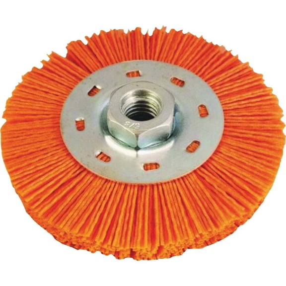Dico 7200077 Wheel Brush, 4-1/2 in Dia, 5/8-11 Arbor/Shank, Nyalox Bristle, Orange