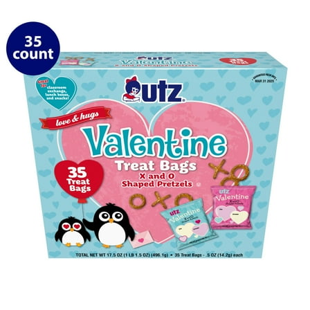 Utz Valentine's Day X and O Pretzel Treats, 0.5 oz, 35 Count Box