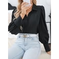 thumbnail image 2 of Blusa Zeagoo para mujer con botones, manga larga, cuello en V, color negro, 2 of 5
