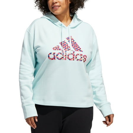 adidas Women's Dot Print Logo Hooded Sweatshirt Green Size 2X