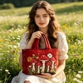 thumbnail image 3 of Cute Red Mushroom Floral Quilted Tote Bag, Cottagecore Embossed Nature Print Shoulder Bag, Large Capacity Vintage Handbag for Women Daily Vacation,14.9*13.7 in., 3 of 5