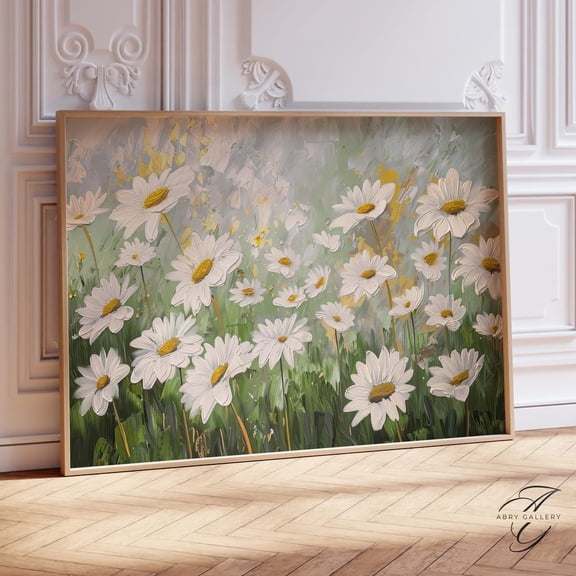 Daisy Flower Art Poster: White Floral Botanical, Spring Garden Wall Decor Flor25, Unframed Poster Size 8x12