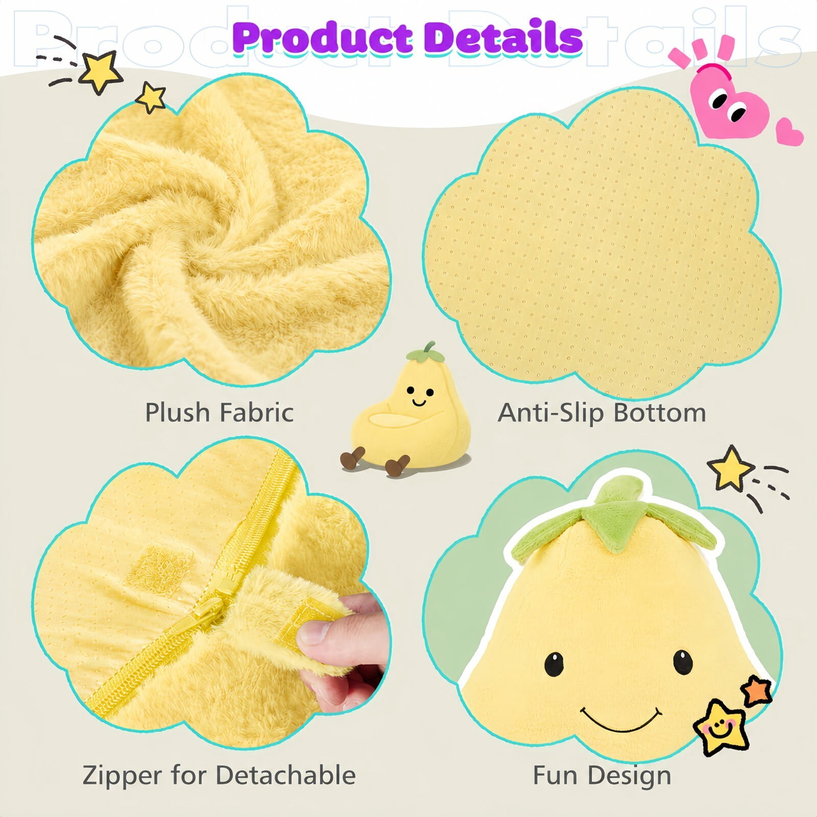 Kelno 24" Kids Bean Bag Chair Faux Rabbit Fur Lazy Chair Toddler Couch, Yellow