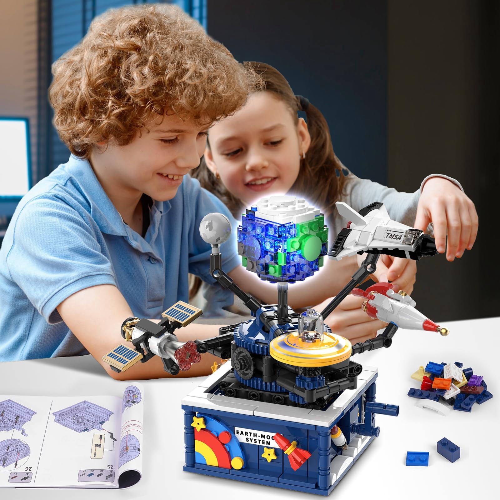 CUBIMANA Planet Building Block Set, Rotatable Earth Exploration Educational Toys for Kids Aged 6+