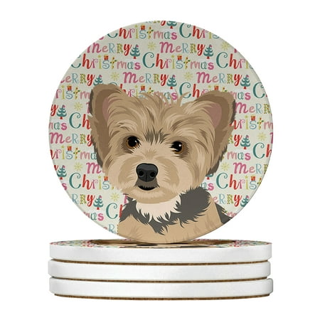 

Yorkie Blue and Tan Puppy Christmas Large Sandstone Coasters Pack of 4 4 in x 4 in