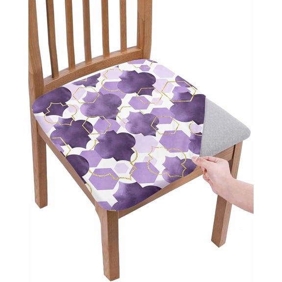 Purple Geometric Moroccan Seat Covers for Dining Room Chair Set of 6, Abstract Art Purple Ombre Modern Stretch Cushion Cover Washable Kitchen Chair Covers, Removable Chair Slipcovers Protector