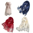 thumbnail image 5 of Eoperou Lady Scarf Imitation Silk Beads Decor Contrast Color See-through Thin Sunscreen Wide Quick Dry Summer Neck Wrap Party Favors, 5 of 8