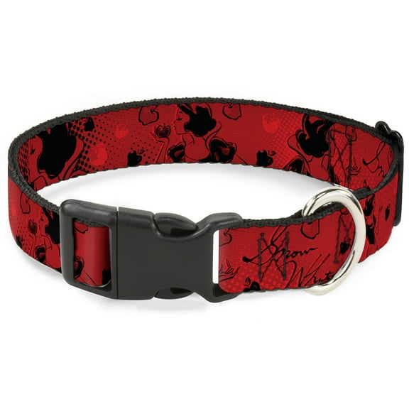 Disney Pet Collar, Dog Collar Plastic Buckle, Snow White Poses Apple Halftone Reds Black, 20 to 31 Inches 1.5 Inch Wide