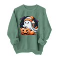 thumbnail image 3 of Gamivast Halloween Graphic Sweatshirts for Women Cute Ghost with Coffee and Pumpkin Print Long Sleeve Pullover Fall Tops Lightweight Comfortable Crewneck Casual Jumper Green L, 3 of 6