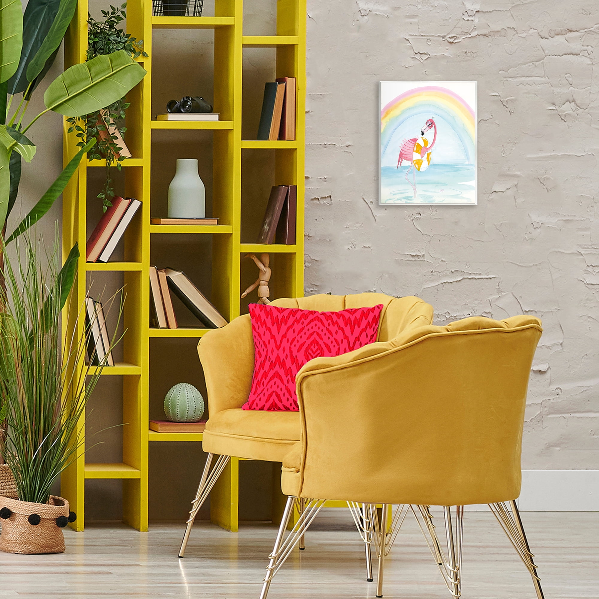 Stupell Industries Summer Beach Flamingo Coastal Painting Unframed Art Print Wall Art, 11 x 14