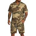 thumbnail image 2 of Dwelliawo Men's 2 Piece Casual Camouflage Outfit, Short Sleeve Button Down Shirt and Drawstring Shorts Breathable Summer Outfits for Outdoor Activities and Leisure Light Brown 3xL, 2 of 5