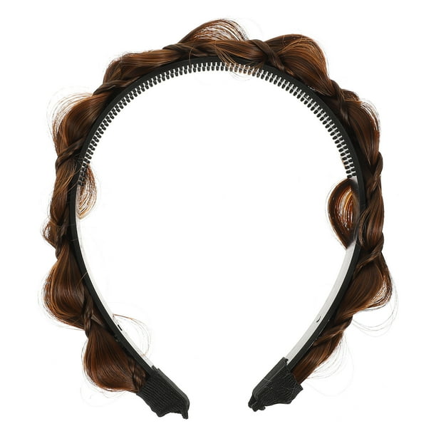 KAKOWELY Diadema trenzada de pelo falso, diadema ancha para niña, coleta para mujer