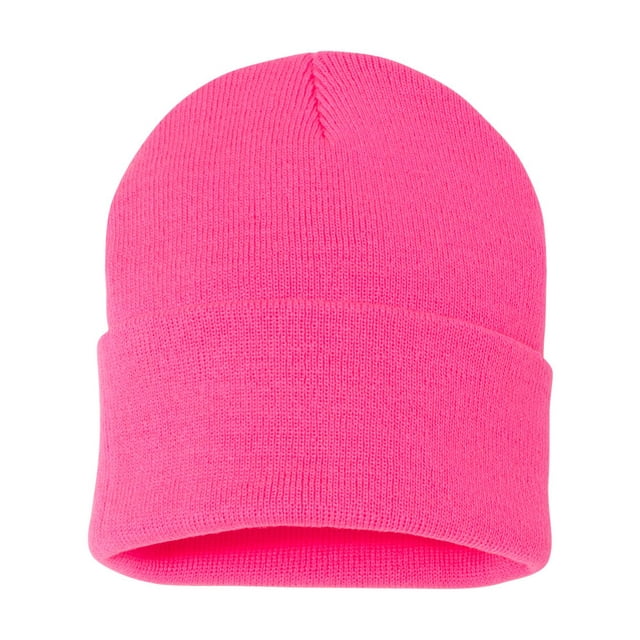 Bonnet à Revers Solide 12, Taille Unique, Rose Néon