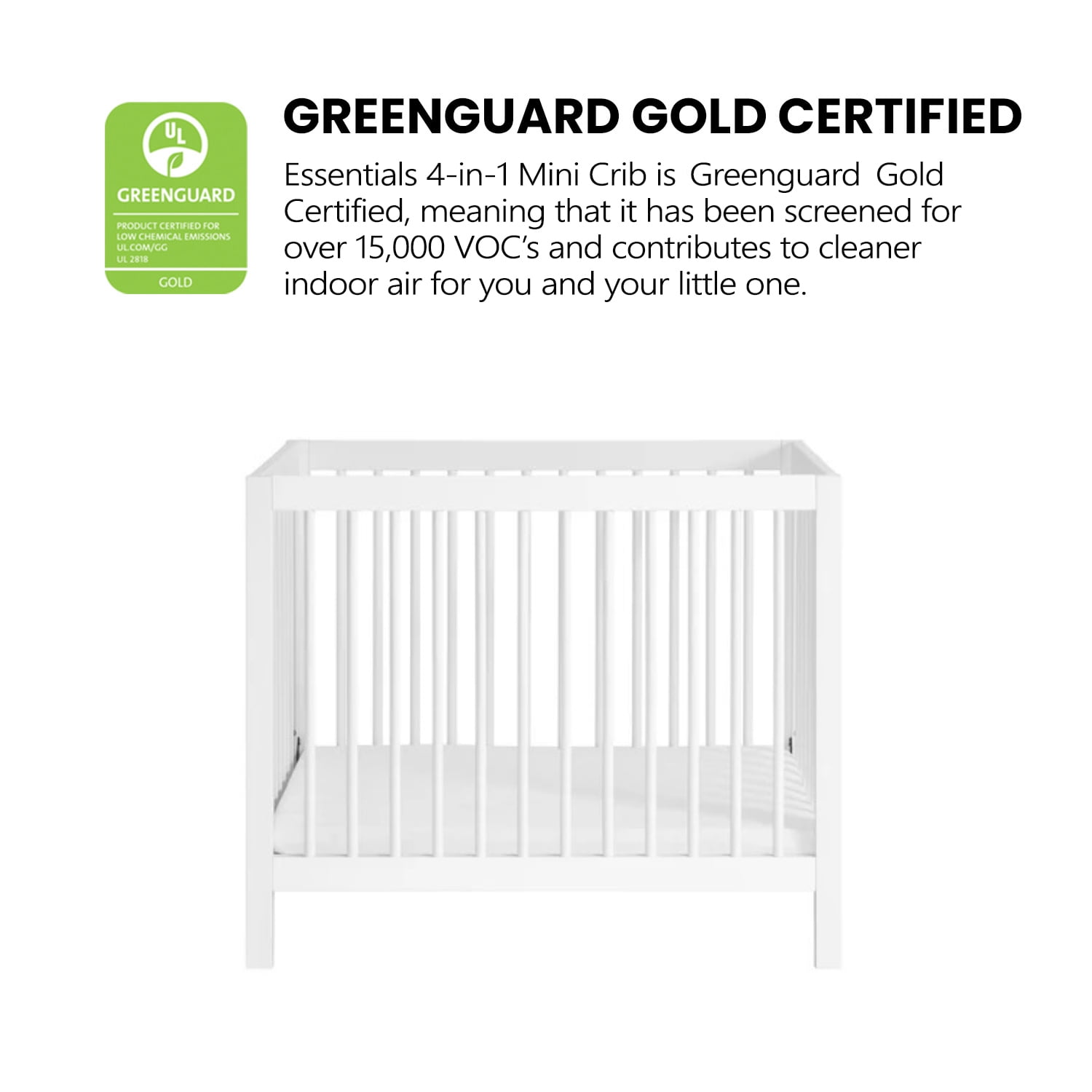 Oxford Baby Essential Island Mini 4-in-1 Convertible Crib with Round Spindles, White