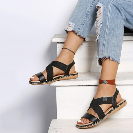 

Hvyesh Flat Sandals for Women Casual Summer Peep Toe Sandals Comfortable Arch Support Sandals Trendy Beach Sandal Size 7.5