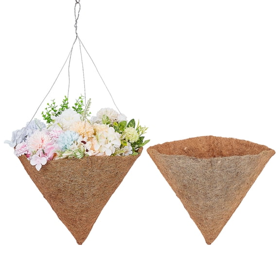 2 Pcs Coco Liners Replacement 14 Inch Pre-Formed Replacement Cone Shaped Coco Liner Coconut Shred Flowerpot Liner for Hanging Basket Flowers Vegetables Indoor Outdoor Plants DIY