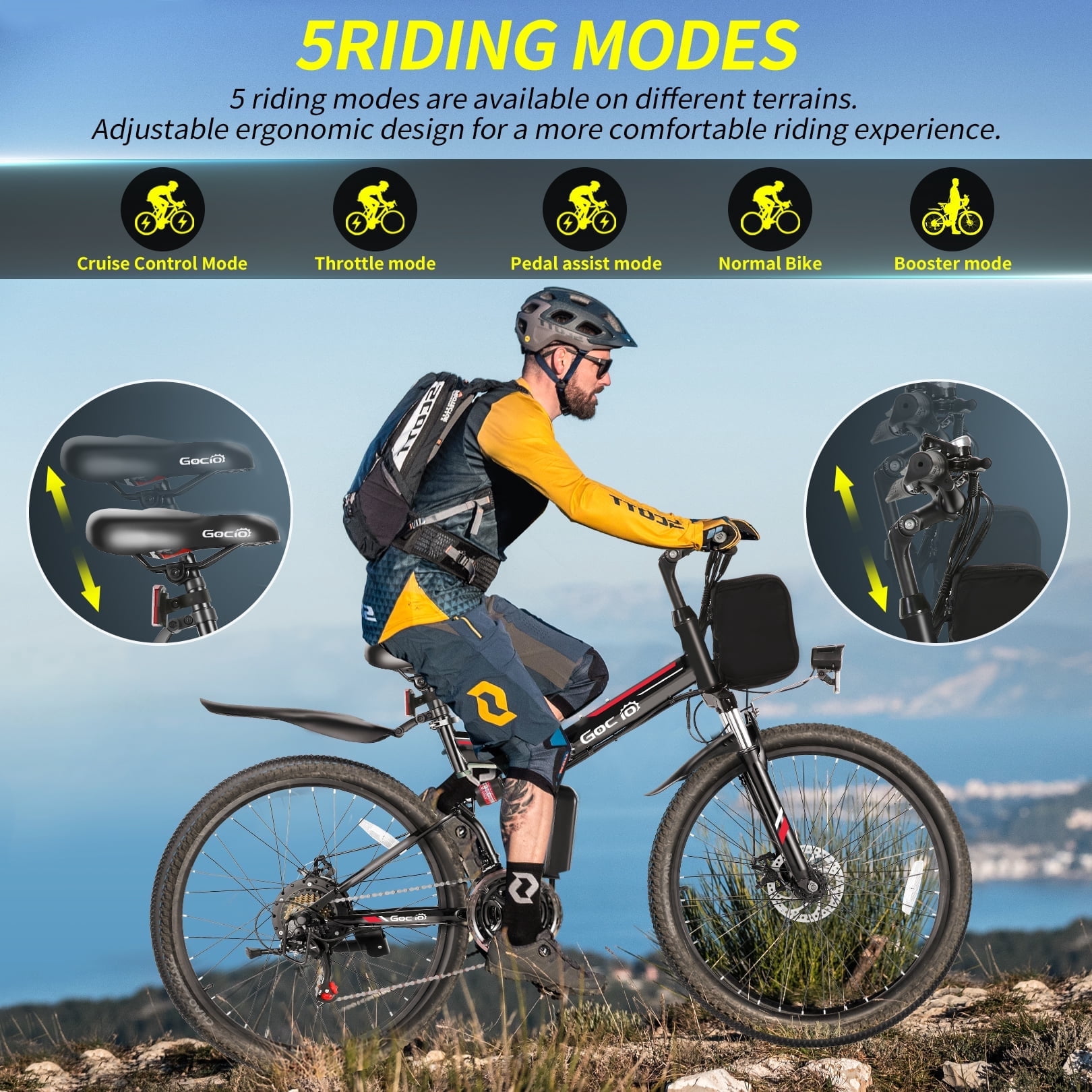 Gocio 26" Folding Electric Bike for Adults, 750W Peak Motor E-Mountain Bike, 19.8MPH, 48V 7.8AH Battery Ebike , 21-Speed Electric Bicycle, UL2849