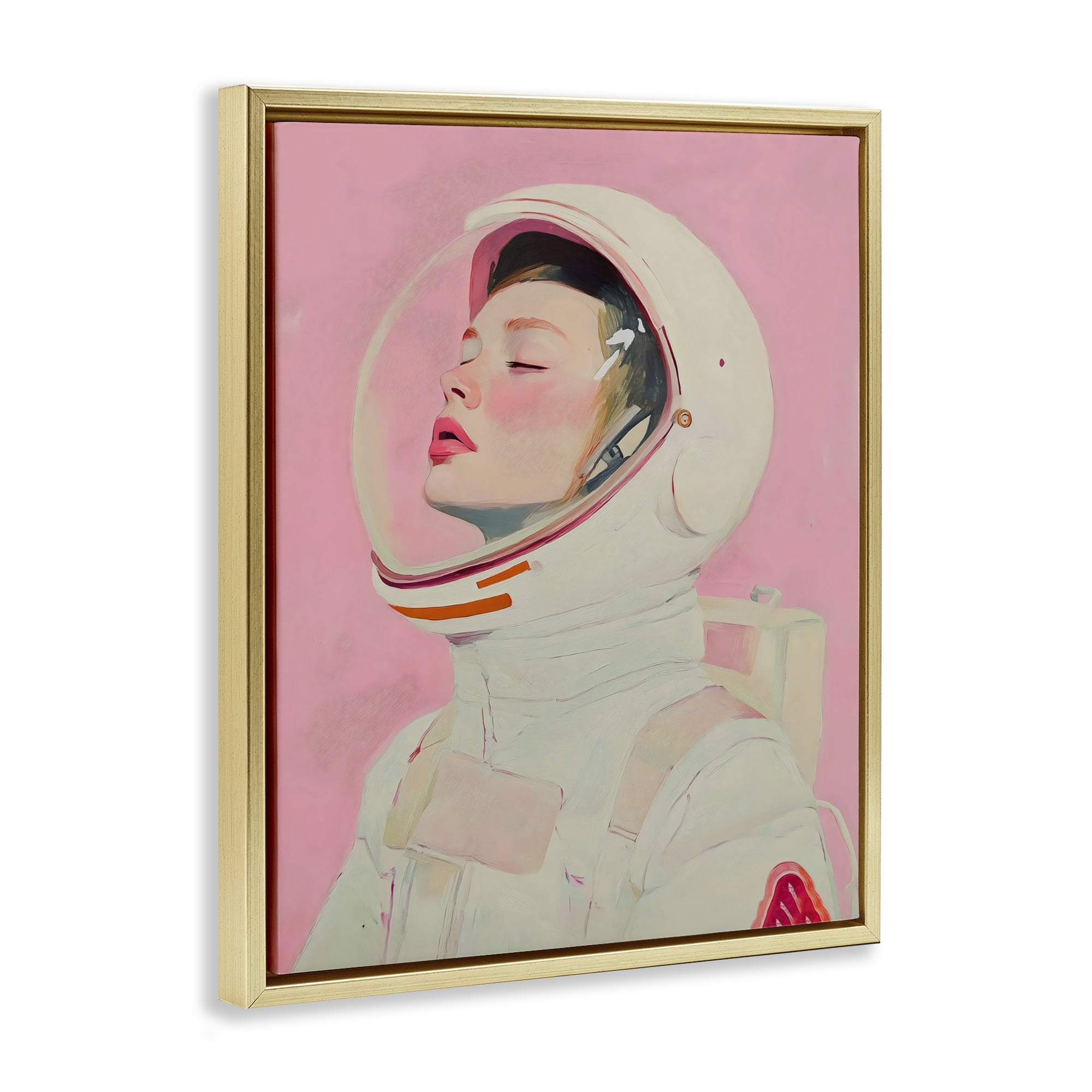Stupell Industries Pink Astronaut Girl Gold Framed Floater Canvas Wall Art, design by The Prints Vibe