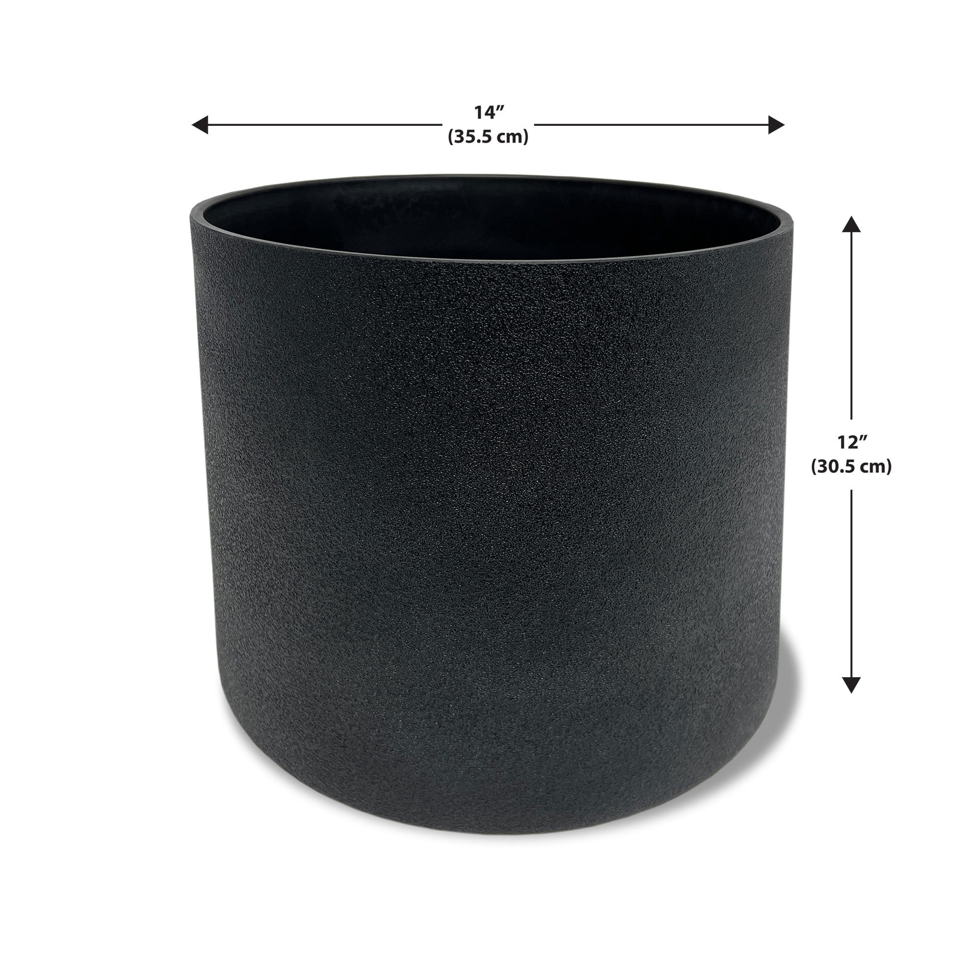 Acerra Cylinder Planter, 13" x 11.5"H Black, 2 Pack