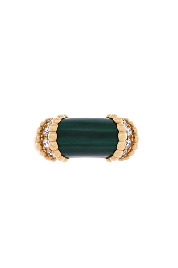 Pre-Owned Perlee Couleurs Ring 18K Yellow Gold and Malachite with Diamonds By Rebag
