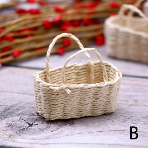 1:12 Dollhouse Miniature Storage Basket Woven Frame Flower Basket B