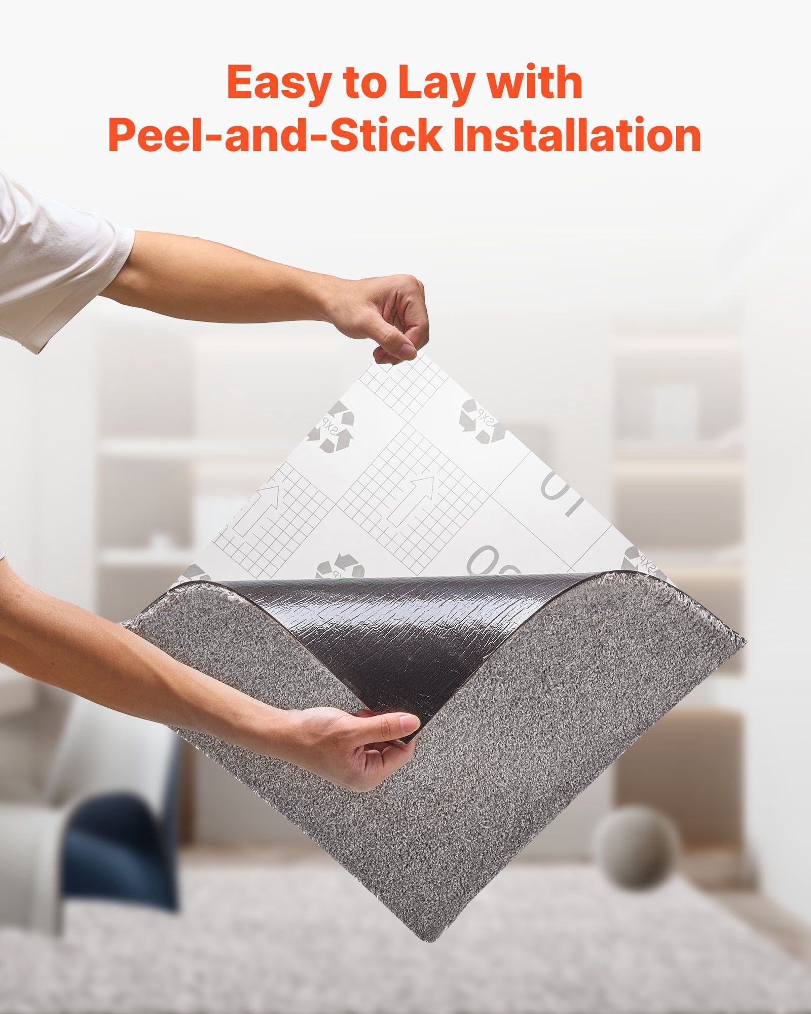 Peel and Stick Carpet Tiles 10-Pack 18"x18", 22.5 Sq.Ft Coverage, Memory Foam Padding, for Home Office Rental Spaces