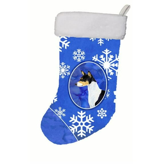 11 W x 8 H in. Basenji Winter Snowflakes Christmas Stocking