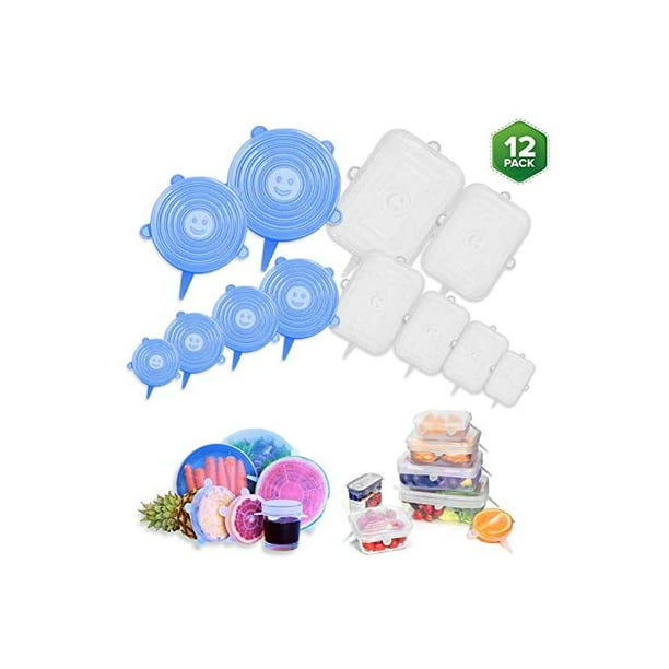12 Pack Silicone Stretch Lids rectangular & Round, Reusable Durable and