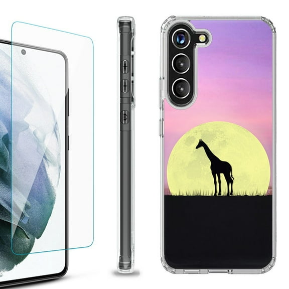 OneToughShield ® for Samsung Galaxy S23  S23 Plus 5G Shockproof Bumper Phone Case, with Tempered Glass Screen Protector - Moonlight Giraffe