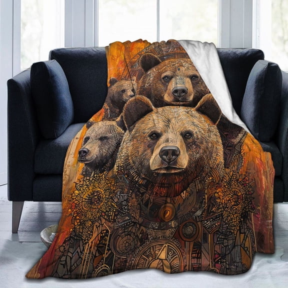Boho Bear Throw Blanket Ultra Soft Cozy Decorative Flannel Blankets for Home Bed Couch Chair Travel 50x40