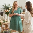 thumbnail image 2 of GRACE & GRANDEUR Women's Plus Size Floral Dress Boho Chiffon V Neck Flare Short Sleeves Smocked Waist Summer Midi Dresses 2X Green, 2 of 8