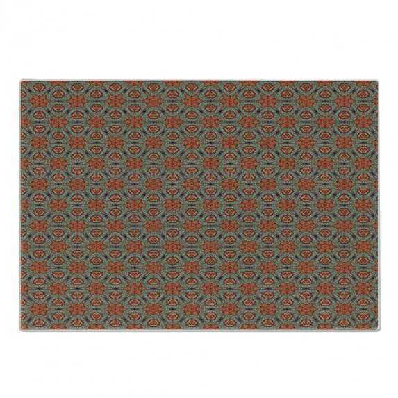 Oriental Cutting Board, Doodle Style Floral Arrangement with Prehistoric Composition Mosaic Design, Decorative Tempered Glass Cutting and Serving Board, Small Size, Multicolor, by Ambesonne