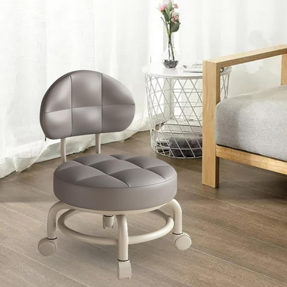 Taburete rodante redondo bajo perfecl Taburete de pedicura Sofá de limpieza con respaldo gris oscuro