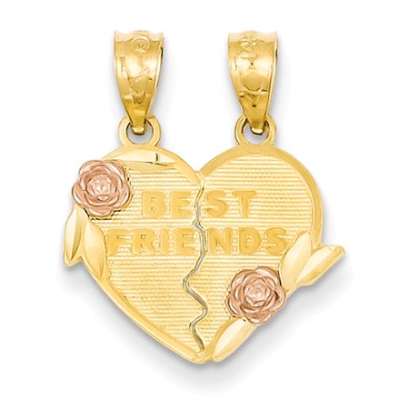 14k Two Tone Gold Best Friends break apart Heart Pendant