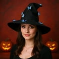 thumbnail image 4 of Pleated Butterfly Witch Hat Ruched Wizard Cap Decorative Halloween Costume Accessory for Women Black Purple, 4 of 5