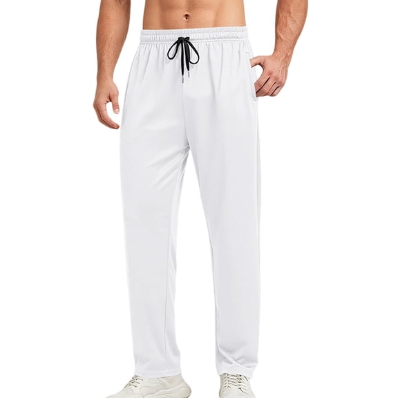 Zysthvn Straight Leg Mens Athletic Pants Fall Workout Mens Trousers Drawstring Elastic Waist with Pockets Solid Quick Dry Pants