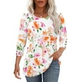 thumbnail image 5 of Sevevn Women's Round Neck Button 3/4 Quarter Sleeve Top Family Gifts Beige Floral M, 5 of 7