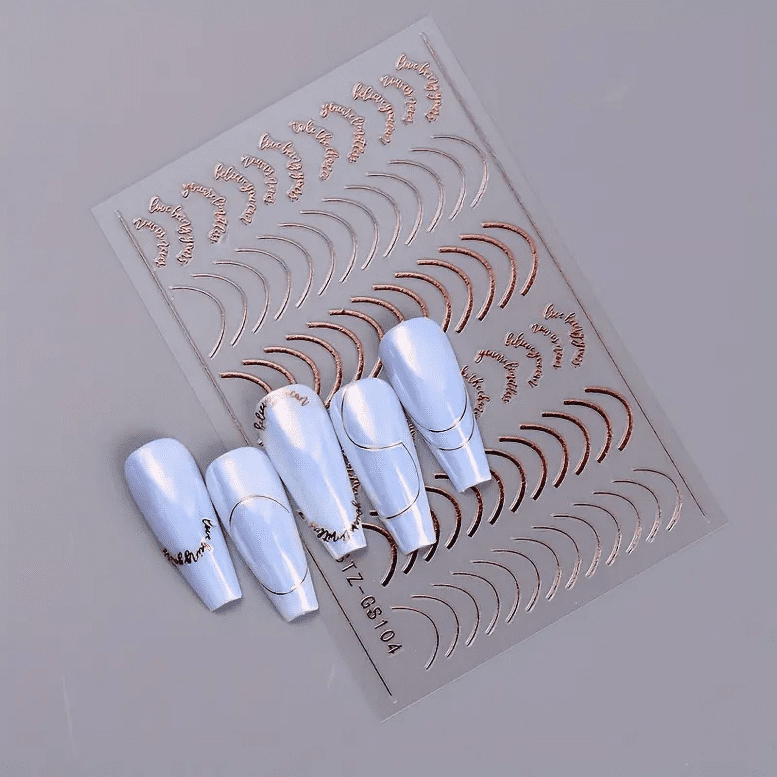 3pcs/set 3D Simple Lines Nail Stickers Rose Gold Metal Stripe Letters Decals Curve Gel Nails Art Sliders Polish Manicure Decor