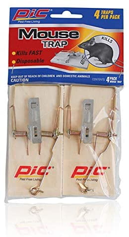 PIC Wood Mouse Traps, 4 Count, 6 Pack - 24 Traps Total