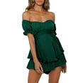 thumbnail image 2 of Multitrust Women Short Jumpsuit, Short Sleeve Off-shoulder Solid Summer Playsuit for Party Club, 2 of 9