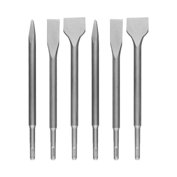 6 Pack SDS Plus Chisel Set, Rotary Hammer Bits Chisel Set, 40Cr Steel Concrete Drill Bit Set Including Point Chisel, 20mm Flat Chisel, 40mm Flat Chisel