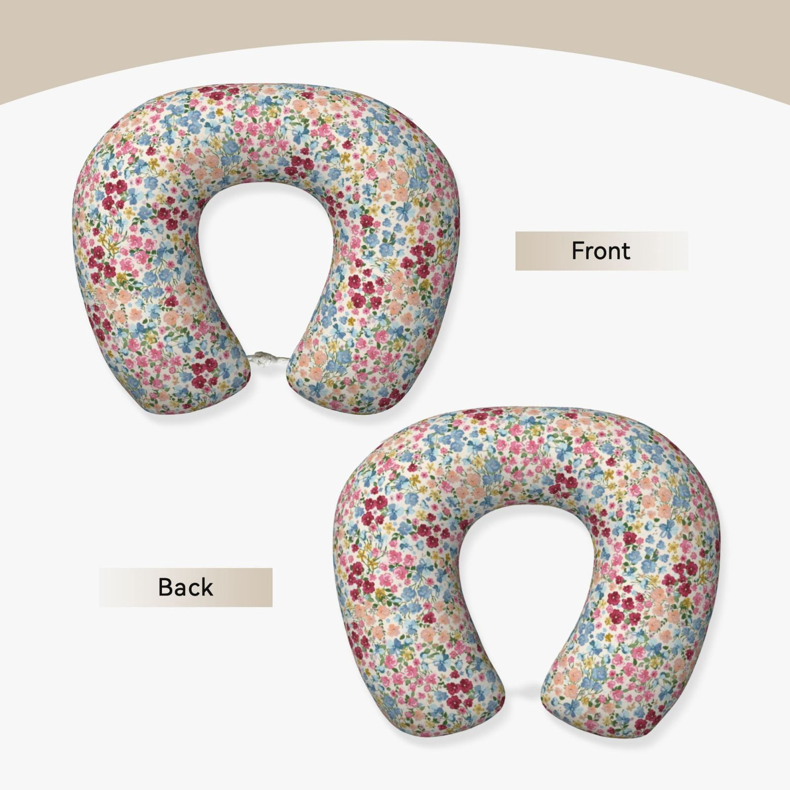 Xecao Trendy Floral Design Print Memory Foam Cervical Neck Pillow Versatile U-Shaped Pillows for Home,Office,Camping,Travelling,Soft Washable Cover