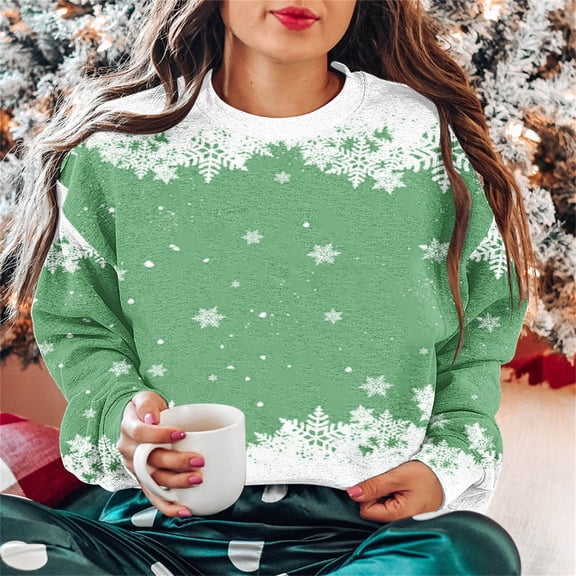 Herrnalise Womens Christmas Sweatshirts Womens 2024 Simple Crewneck Long Sleeve Casual Solid & Tie Dye Thin Pullover Sweatshirts Tops Shirts Snowflake Prints Sweatshirts
