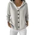 thumbnail image 3 of Women's Solid Color Button Front Hooded Sweater,Casual Open Cardigan Jacket with Cozy Fabric,Long Sleeve Loungewear Essential for Autumn and Winter Daily Wear,Soft Comfortable Outerwear Light Ashy, 3 of 6
