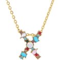 thumbnail image 1 of Collier Pendentif Alphabet Multicolore Micro Pavé Zircon Collier Initiale Lettre Collier Couple Bijoux (X), 1 of 1