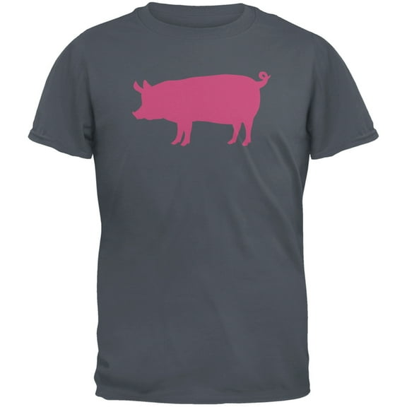 Pink Pig Silhouette Dark Grey Adults T-Shirt - Small