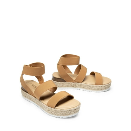 Women s Comfort Elastic Ankle Strap Shoes Espadrilles Wedge Sandals CAMEL US size 8.5