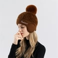 thumbnail image 2 of Women's Winter Knit Beanie with Pom Pom, Plush Lined Ear Flap Hat, Double-Lined Thermal Winter Hat, Soft Wool Blend Cold Weather Cap for Outdoor Activities Brown, 2 of 3