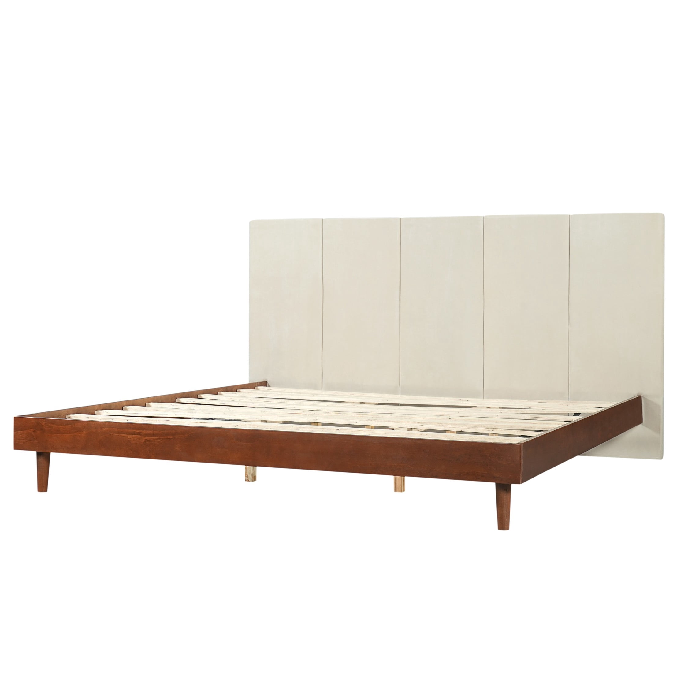Christopher Knight Home King Platform Bed Frame with Channel Upholstered Headboard, Walnut+Beige